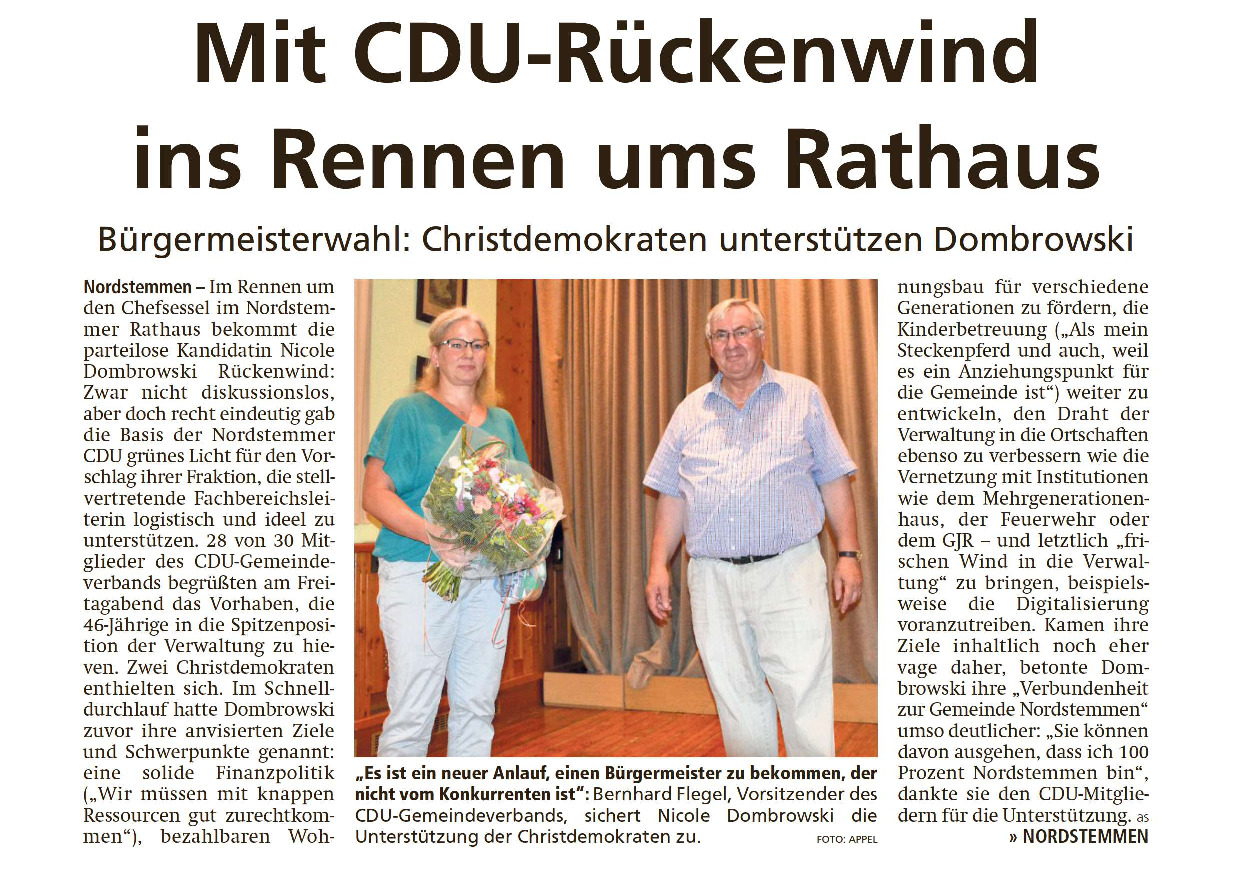 Gemeindebürgermeisterwahl 2020 - CDU unterstützt Dombrowski